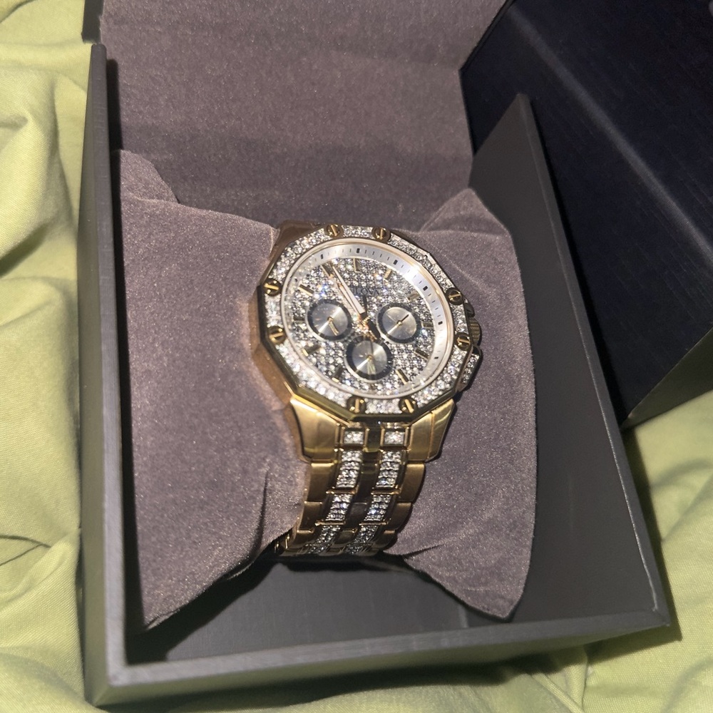 Men’s Bulova Crystal Accent Gold Tone Watch With Silver Tone Dial